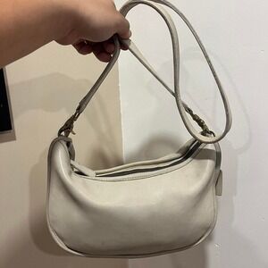 1990s Coach Leather Bone Colored Shoulder Bag / Handbag